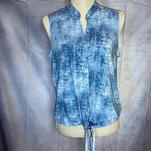 NYGARD SLEEVELESS BLUE SNAKESKIN PRINT SHIRT TIED WAIST SIZED M